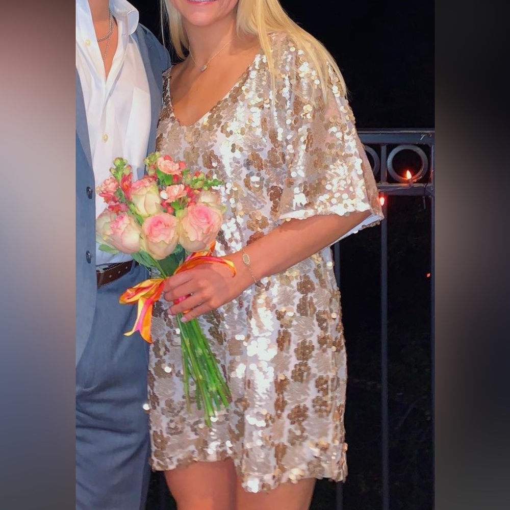 Free People Gold Sequin T-Shirt Mini Dress